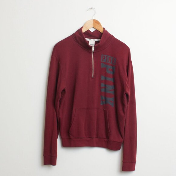 Pink Victorias Secret Sweater Womens Small Maroon Quarter Zip Pullover - Picture 1 of 5